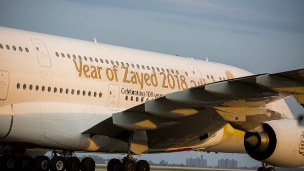 Emirates flight EK 205 carrying the special livery landed in John F Kennedy International Airport in New York. Emirates flight EK 205 carrying the special livery landed in John F Kennedy International Airport in New York.