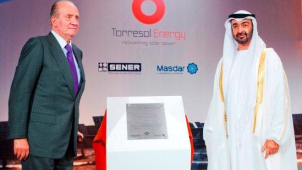 His Majesty King Juan Carlos I King of Spain, and HH General Sheikh Mohamed bin Zayed Al Nahyan Crown Prince of Abu Dhabi Deputy Supreme Commander of the UAE Armed Forces, unveil a commemorative plaque during the Inauguration Ceremony of the 19.9 MW Gemasolar Concentrated Solar Power Plant a project by Masdar, Torresol Energy, and Sener His Majesty King Juan Carlos I King of Spain, and HH General Sheikh Mohamed bin Zayed Al Nahyan Crown Prince of Abu Dhabi Deputy Supreme Commander of the UAE Armed Forces, unveil a commemorative plaque during the Inauguration Ceremony of the 19.9 MW Gemasolar Concentrated Solar Power Plant a project by Masdar, Torresol Energy, and Sener
