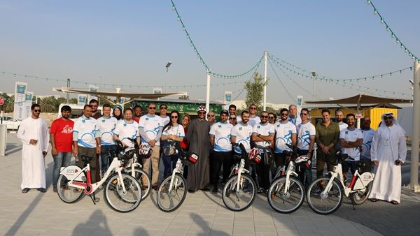 Masdar and ADBC employees celebrate the launch of Mamsha Masdar, a bike and fitness trail around Masdar City which includes two new ADCB Bikeshare stations. Masdar and ADBC employees celebrate the launch of Mamsha Masdar, a bike and fitness trail around Masdar City which includes two new ADCB Bikeshare stations.