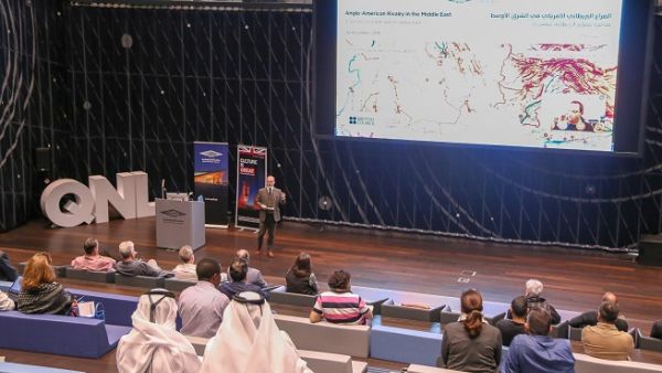 The lecture was held in collaboration with the British Council and the British Embassy in Qatar, as part of 2018 Qatar British Festival.  