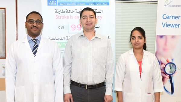 Dr Hisham El-Khider, Specialist Neurology, patient and Ms. Sujatha Joseph, Stroke Coordinator Dr Hisham El-Khider, Specialist Neurology, patient and Ms. Sujatha Joseph, Stroke Coordinator