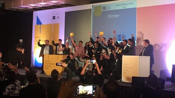 The World Architecture Festival 2015 winners hold up their awards The World Architecture Festival 2015 winners hold up their awards