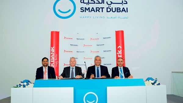 Dhiraj Kunwar, RAKBANK Director of Business Banking, Peter England, RAKBANK CEO, Bhairav Trivedi, Group CEO of Network International, and Samer Soliman, Managing Director – Group Acquiring of Network International