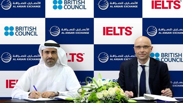 Rashed Ali Al Ansari, General Manager, Al Ansari Exchange, and Nicholas David Godfrey, Country Examinations Manager, British Council, during the signing of the agreement.
