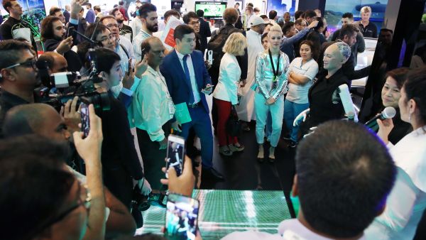 Robot Sophia With Her Fans