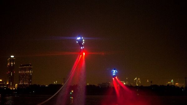 Water flyboard show on the creek in Dubai