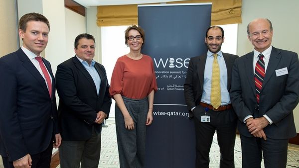  Tomi Alakoski, Executive Director and Co-Founder of Me & My City; Stavros N. Yiannouka, CEO, WISE; Martina Dlabajová, Member of the European Parliament; Rodrigo Ballester, Member of the EU Commissioner’s Cabinet on Education, Culture, Youth, and Sport; and Antonio Garcia del Riego, Managing Director for European Corporate Affairs at Banco Santander