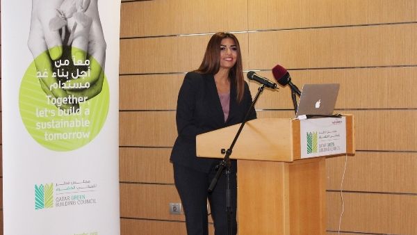 Ghada Sadek, General Manager of Movenpick West Bay Hotel, briefs the audience about the sustainability initiatives at the Hotel. 