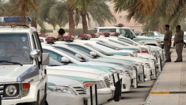 A row of Saudi police vehicles. (AFP/File)
