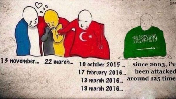 Cartoons in solidarity with France, Belgium, and Turkey have all circulated on social media following major attacks. (Twitter)