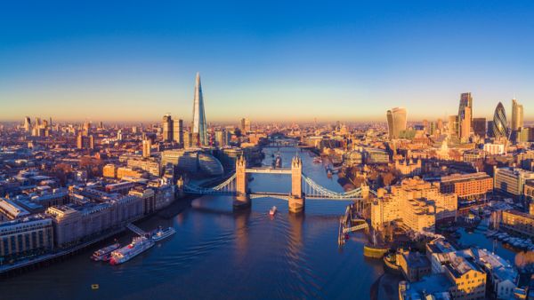 Aerial panoramic cityscape view of London (Shutterstock)