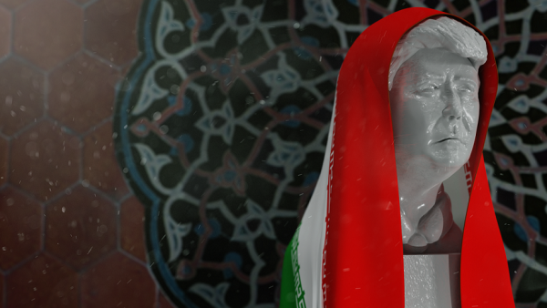 A digital rendering of Trump veiled by the Iran flag, Al Bawaba