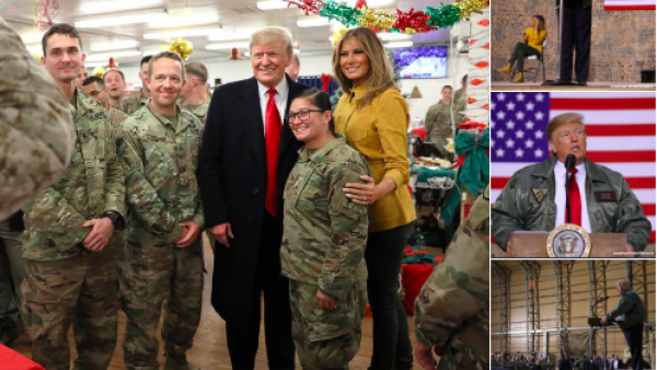 Trump, Melania poses for selfie with U.S. Troops in Iraq (Twitter) 