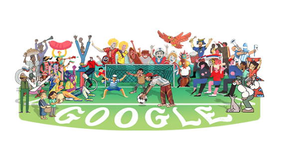 The doodle, created by 32 artists from different countries, depict exciting fans with drums and other instruments, who are welcoming the quadrennial tournament with great pomp and fervour. (Google)