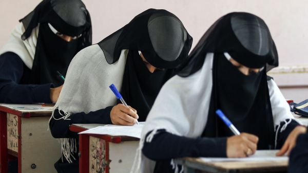  Yemeni students sit at a final exam in a secondary school in the capital Sanaa. (AFP) 