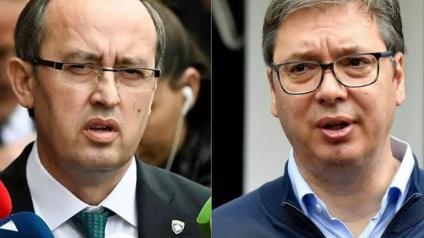 صورة مركبة لرئيس وزراء كوسوفو عبد الله هوتي (يمين)  والرئيس الصربي الكسندر فوتشيتش 