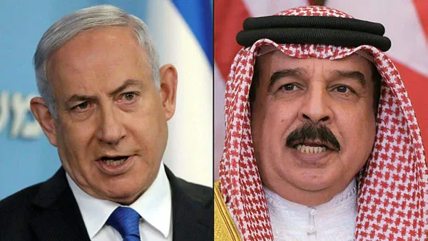 صورة مجمعة لملك البحرين حمد بن عيسى ورئيس الوزراء الاسرائيلي بنيامين نتانياهو