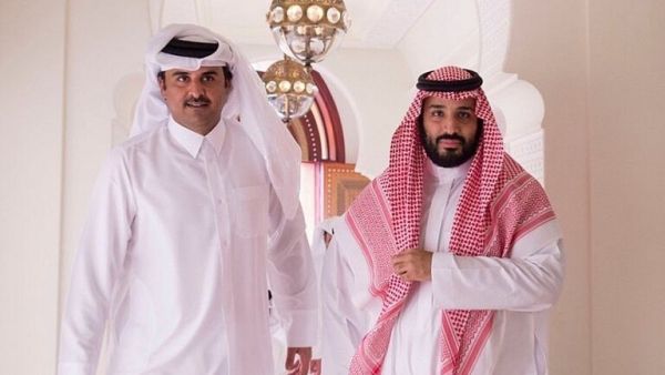 ولي العهد الأمير محمد بن سلمان والشيخ تميم بن حمد آل ثاني أمير قطر