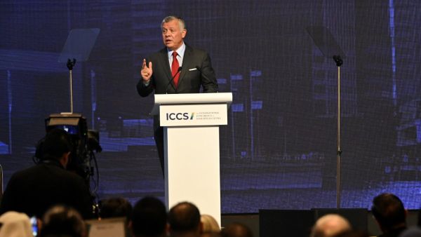 Jordan’s King Abdullah speaks at the International Conference on Cohesive Societies (ICCS) in Singapore on June 20, 2019.  Roslan RAHMAN / AFP