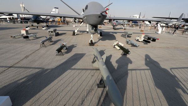 A Chinese-made Wing Loong II drone on display during the 2017 Dubai Airshow /AFP