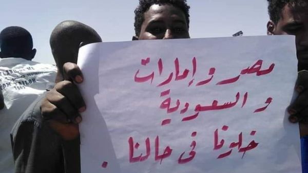 Protester holding a banner reads: "Egypt, UAE and Saudi Arabia, leave us alone." (Twitter)