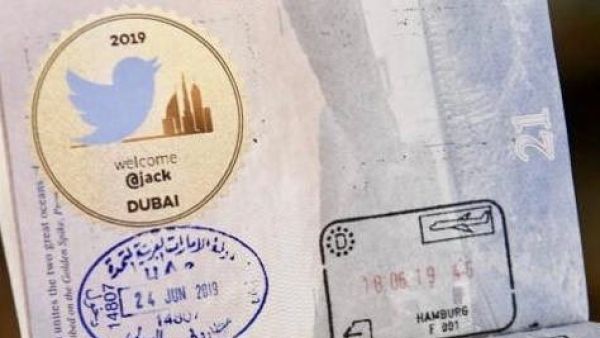 Jack tweeted a photo of the entry stamp he got upon arrival to Dubai which had a special welcome sticker with the iconic Twitter logo bird on it next to the Dubai skyline.