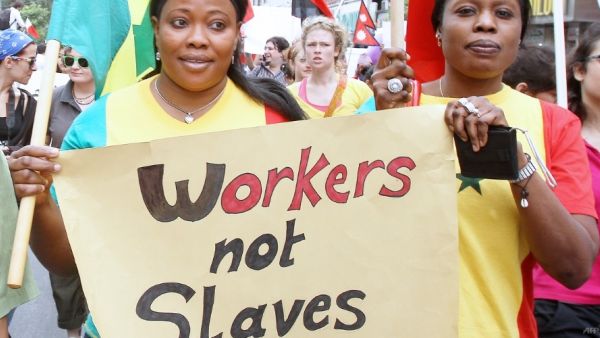 Demonstrators call for an end to Lebanon's sponsorship system for migrant domestic workers, Beirut. (OHCHR)