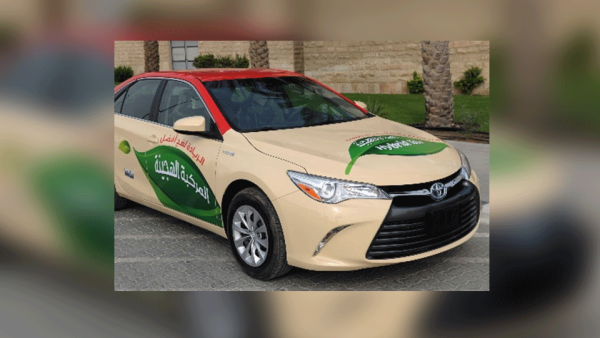Hybrid taxi in Dubai. 