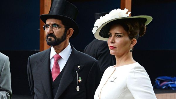 Sheikh Mohammed and Princess Haya celebrating the Queen's 90th birthday at Epsom Downs Racecourse in 2016