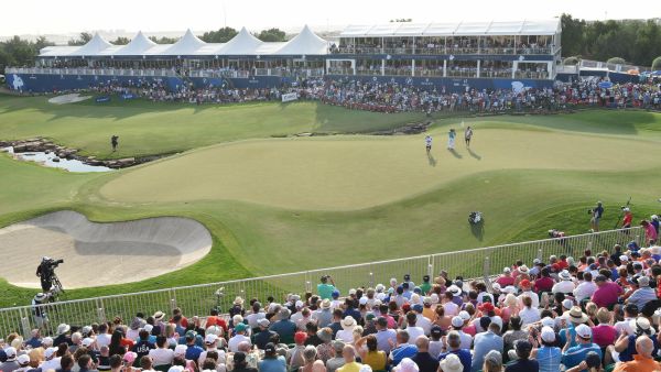 View of 18th green from the Grandstand on the Earth course