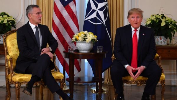 US President Donald Trump (R) with meets Nato Secretary General Jens Stoltenberg at Winfield House, London on December 3, 2019.  (AFP/ File Photo)