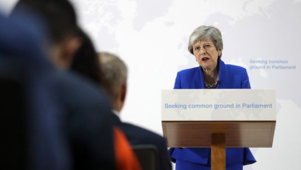Britain's Prime Minister Theresa May delivers a keynote speech in central London on May 21, 2019. (Kirsty Wigglesworth / POOL / AFP)