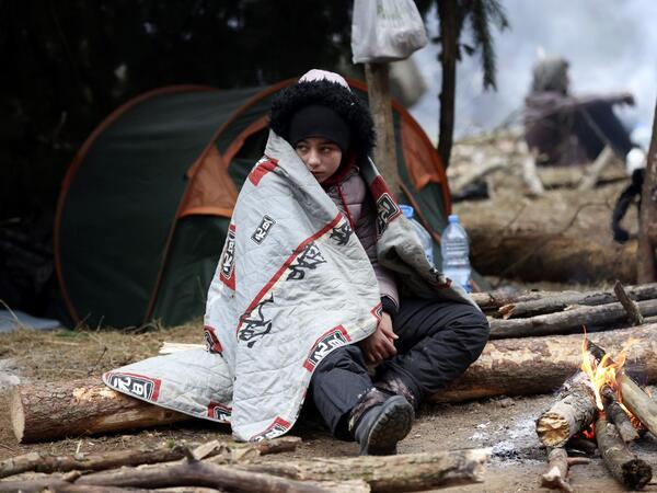 Migrants near the Belarus-Polish border