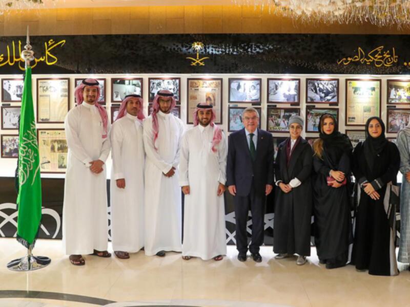 The Saudi Athletes Commission's members with SAOC President Prince Abdul Aziz bin Turki Al-Faisal and IOC President Thomas Back during Back’s visit to SAOC in September 2019. (Supplied)