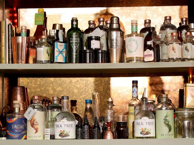 Various non-alcoholic beverages are pictured at the Virgin Mary pub, which opened recently selling non-alcoholic drinks and is known as the 'pub with no beer', in the city centre of Dublin on May 16, 2019. PAUL FAITH / AFP