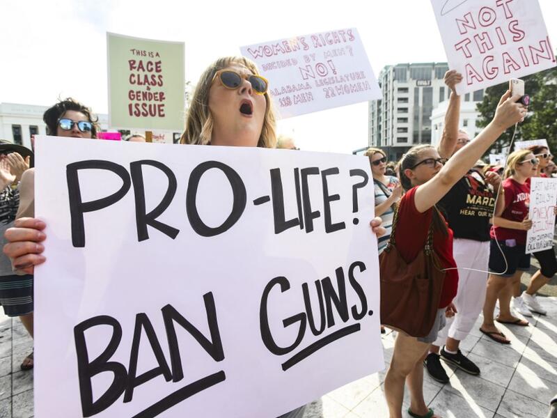 Demonstrators gathered to protest HB 314, a bill passed by the Alabama Legislature last week making almost all abortion procedures illegal. Julie Bennett/Getty Images/AFP