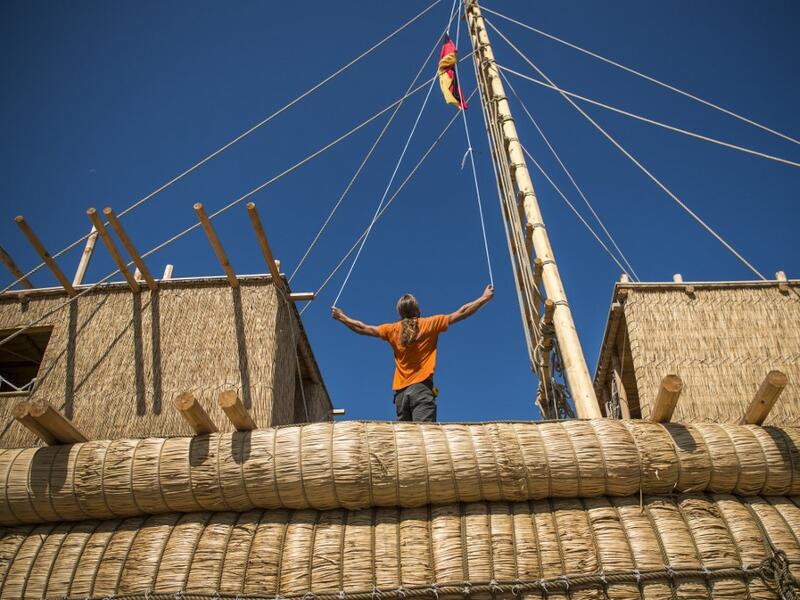 A team of two dozen researchers and volunteers from eight countries are preparing to set out in mid-August on a 1,300 kilometres (700 nautical mailes or 800 miles) journey to test the hypothesis that prehistoric trade routes traversed the high seas. NIKOLAY DOYCHINOV / AFP