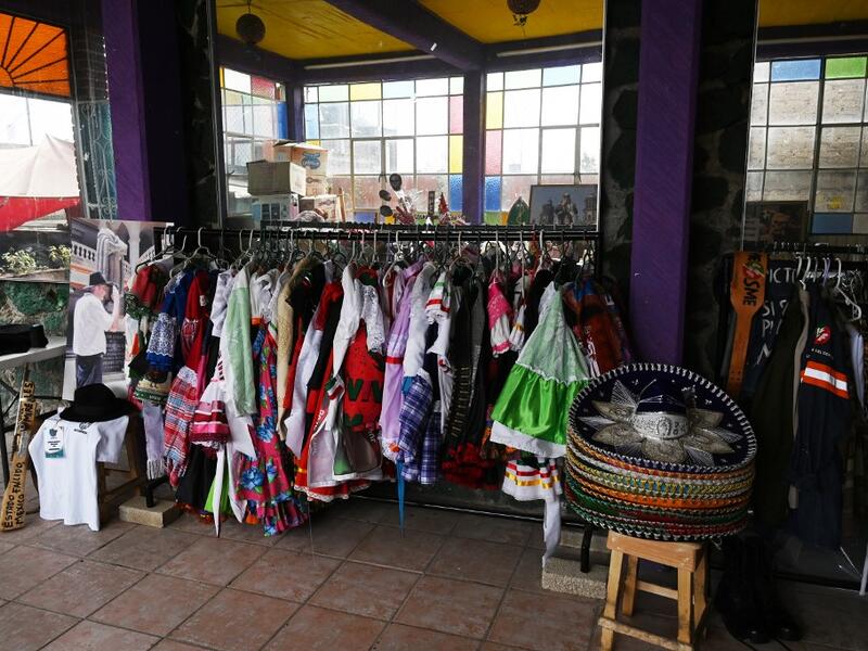 View of parts of objects used by Mexican activist Julia Klug in protests, including a flag reading "Free Palestine" in Mexico City on August 08, 2019. RODRIGO ARANGUA / AFP