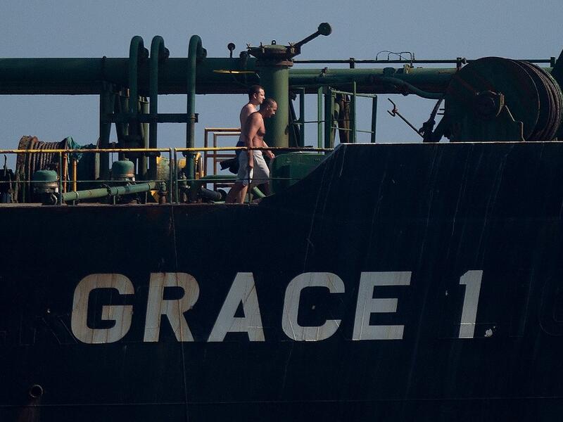 Crew members of Iranian supertanker Grace 1 walk on board off the coast of Gibraltar on August 15, 2019. (AFP/ File Photo)