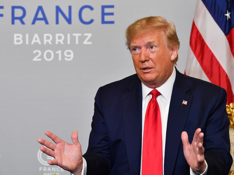 US President Donald Trump reacts during his a bilateral meeting with Egyptian President and Chairman of the African Union Abdel Fattah al-Sissi in Biarritz. (AFP/ File Photo)
