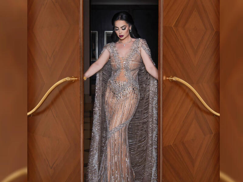 Diana Karazon chose a silver and beige dress for her concert in Jerashs southern theater Source dianakarazonw Instagram