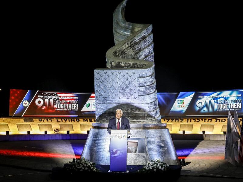 US ambassador to Israel David Friedman gives a speech during a ceremony commemorating the eve of the 18th anniversary of the September 11, 2001 terror attacks in New York City, at the 9/11 Living Memorial Plaza on a hill overlooking Jerusalem AHMAD GHARABLI / AFP