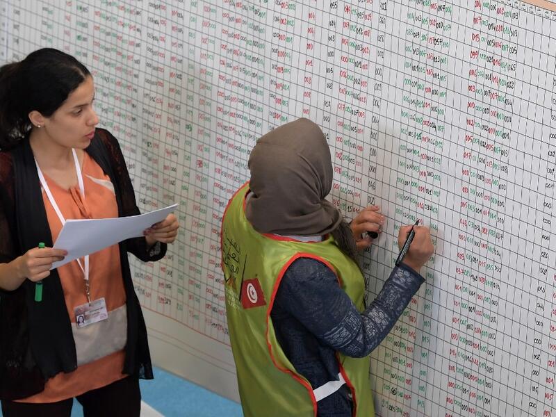 Staff members of Tunisia's Independent Higher Authority for Elections (ISIE) tally votes as they prepare the results of the presidential vote at a sorting center in Ariana, north of the capital Tunis on September 16, 2019. (AFP/ File Photo)