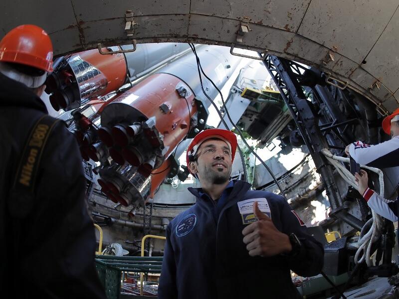 The Soyuz booster rocket FG with Soyuz MS-15 spacecraft is mounted on the launch pad at the Russian-leased Baikonur cosmodrome in Kazakhstan on September 23, 2019. MAXIM SHIPENKOV / POOL / AFP
