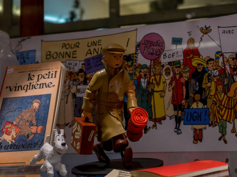  A bust of cartoon character Tintin along with the dog Snowy in the city of Brussels, Belgium, Europe. (Shutterstock/ File Photo)