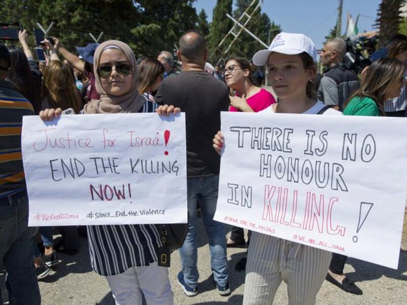 Israa Gharib died last week in disputed circumstances – many Palestinians have accused her family of beating her to death after posting a picture online with a boy, though the family have denied the claim (Twitter)