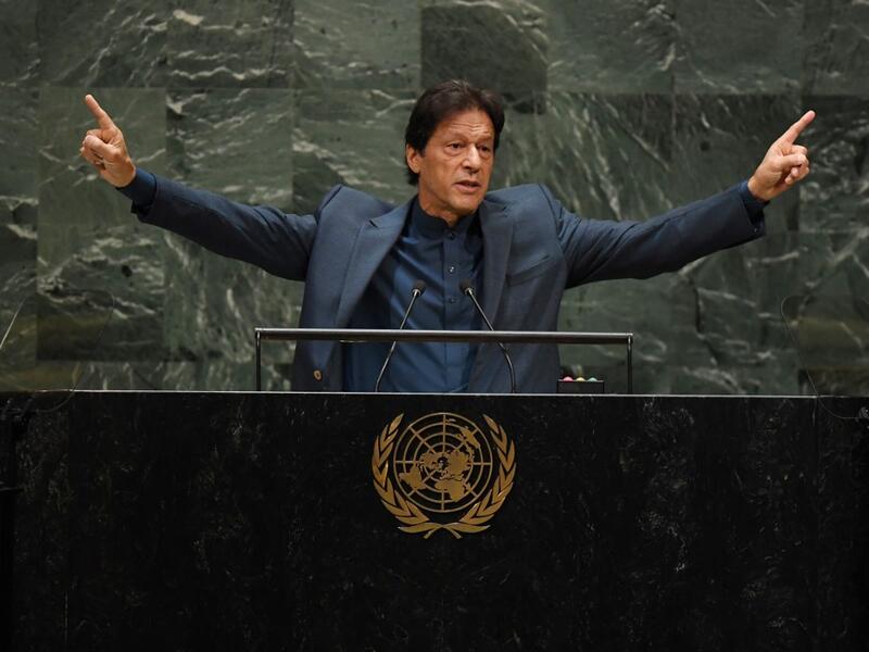 Pakistani Prime Minister Imran Khan speaks during the 74th Session of the General Assembly at UN Headquarters in New York. (TIMOTHY A. CLARY / AFP)