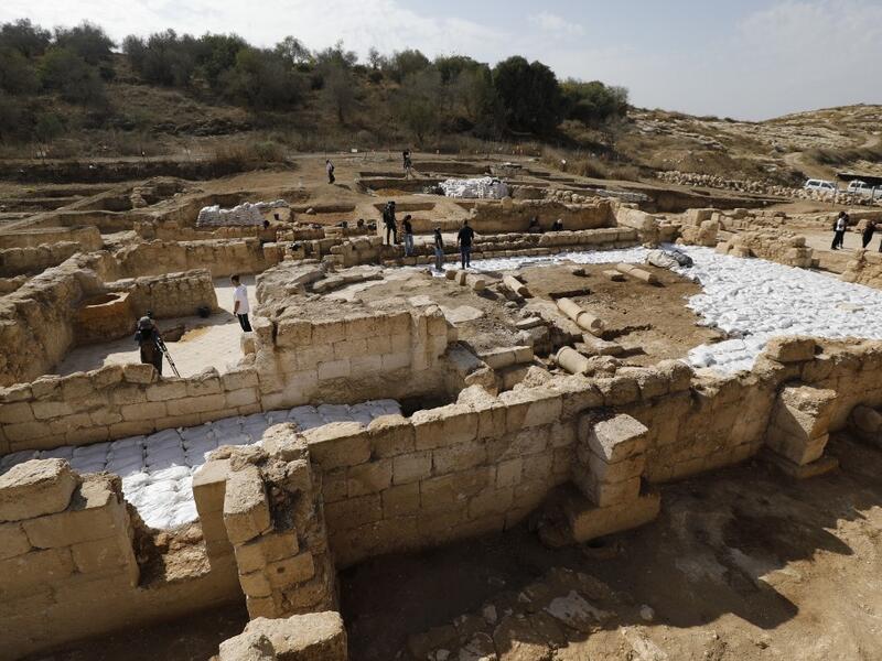 A general view of an ancient church in the Israeli town of Bet Shemesh on October 23, 2019. A magnificent 1500-year-old church, decorated with spectacular mosaic floors and Greek inscriptions, was discovered during a three-year excavation near a residential area. MENAHEM KAHANA / afp