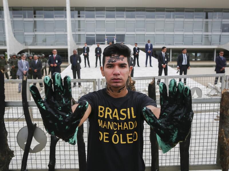 The source of the patches remain a mystery despite President Jair Bolsonaro's assertions they came from outside the country and were possibly the work of criminals. Sergio LIMA / AFP