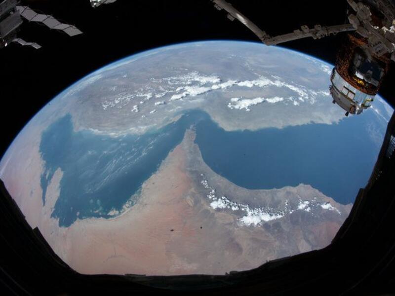 A long way down. Hazza Al-Mansoori captures an image of the UAE, the Arabian Peninsula and the Gulf. (Hazza Al-Mansoori Twitter)